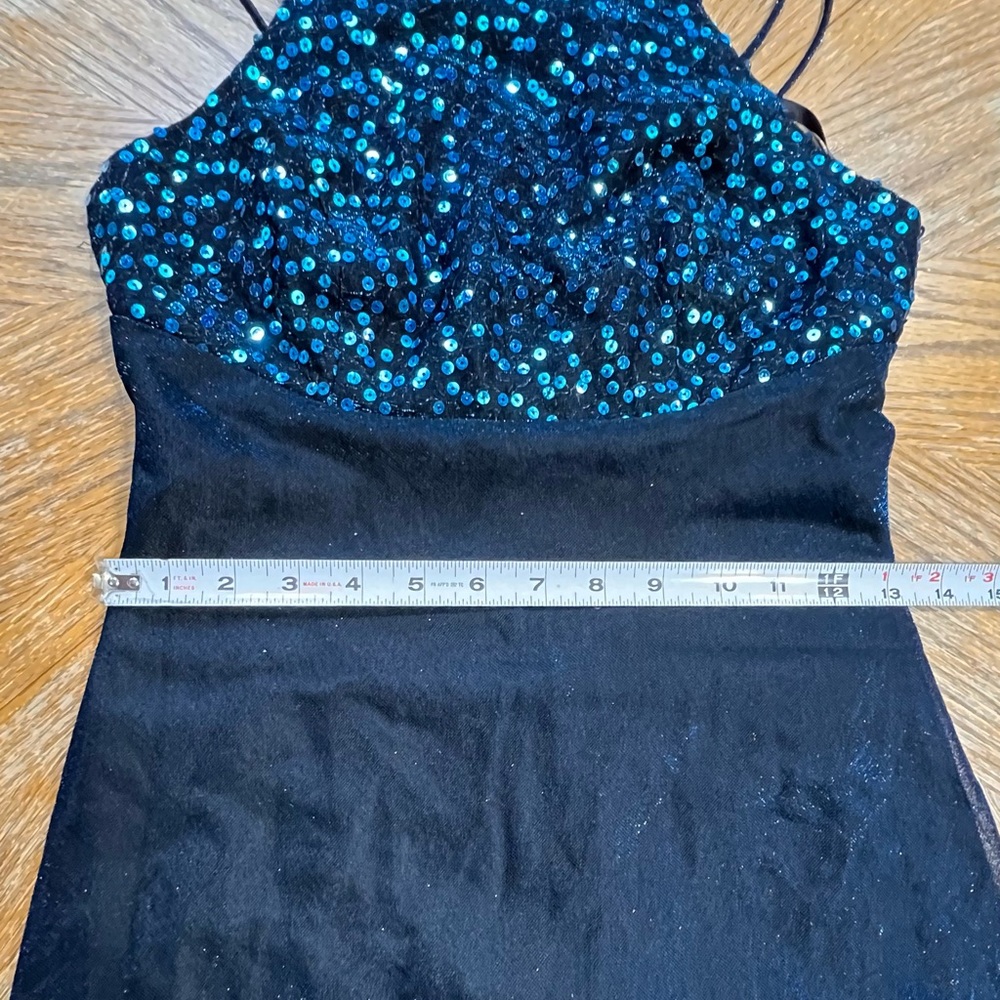 VINTAGE 80s‎ deep midnight teal prom gown formal dress sequin iridescent sparkle - Picture 12 of 15